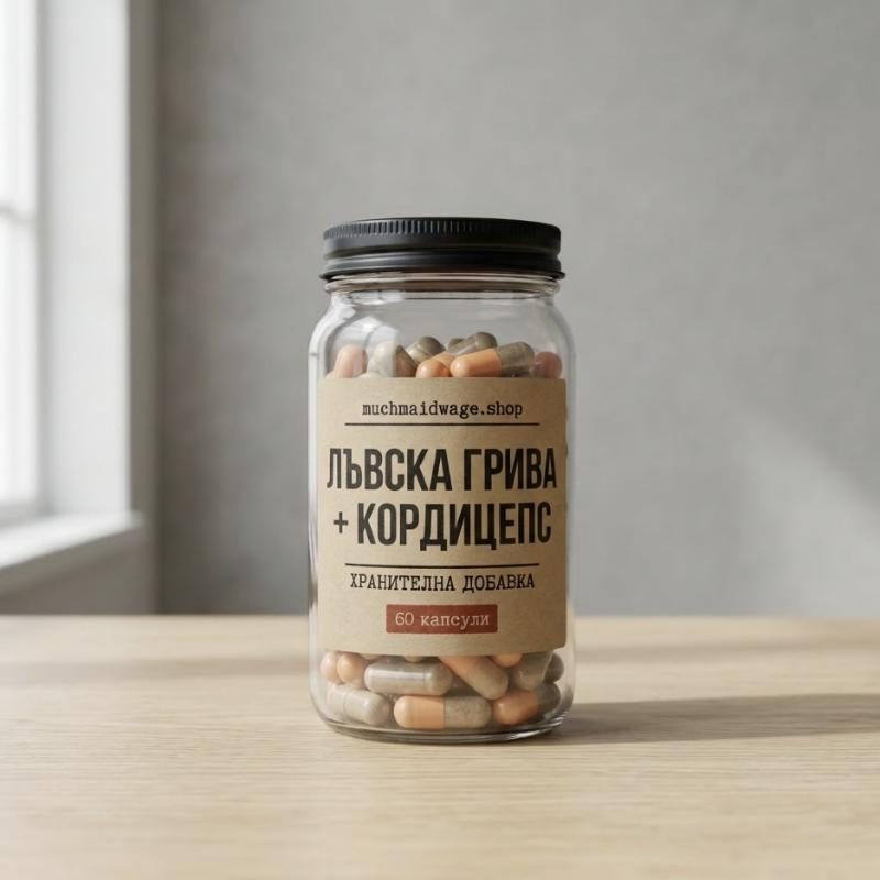 Снимка на буркан Лъвска грива + кордицепс — 60 капсули